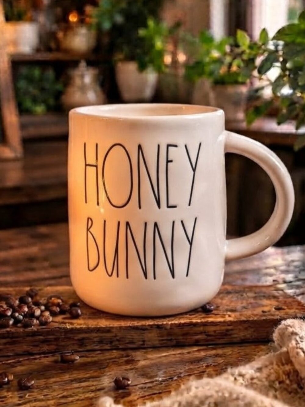 New Rae Dunn HONEY BUNNY Coffee Mug 16 Oz White & Pink